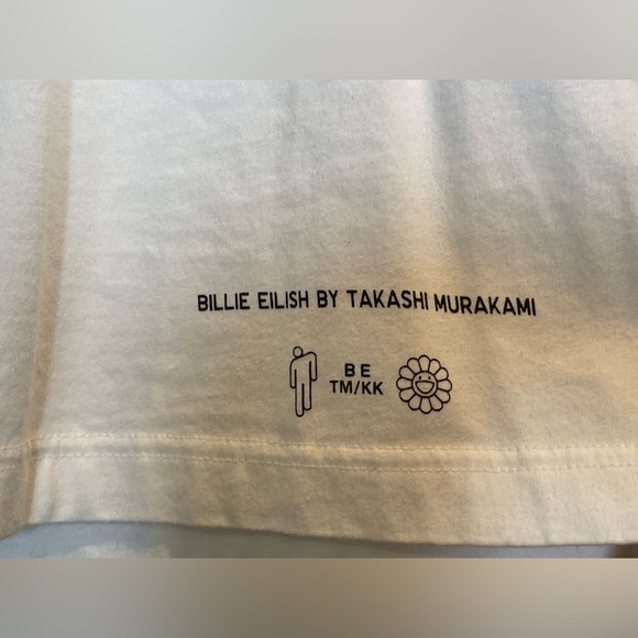 RARE TAKASHI MURAKAMI X BILLIE EILISH FOR UNIQLO BOXY WHITE MONOGRAM LOGO TEE! - Picture 4 of 5